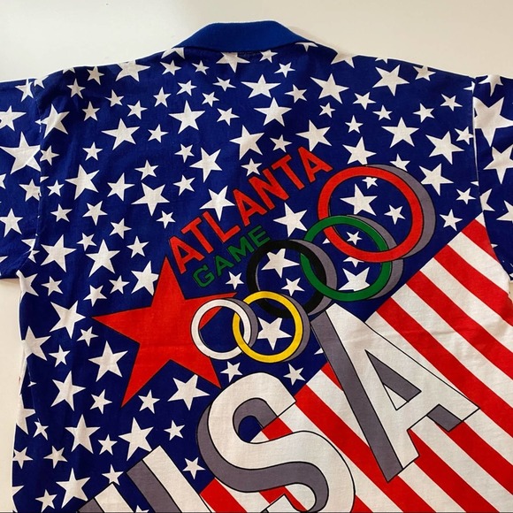 Vintage Olympics Shirt Mens Size Large USA Polo All Over Print America AOP - Picture 9 of 16